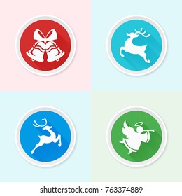 Set of christmas elements in flat style with bells, deers and angel.