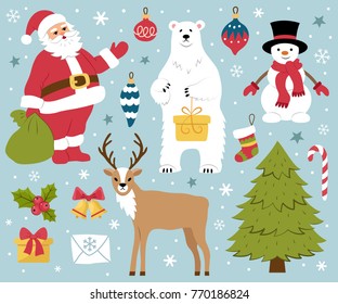 Set of Christmas elements.  Flat style.  Vector illustration.