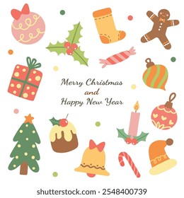 Set of Christmas elements. Christmas and Happy New Year vector collection Hand draw illustration vector cartoon design. Editable