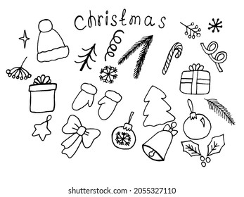 set of Christmas elements isolated on white background. doodles. decoration for postcards