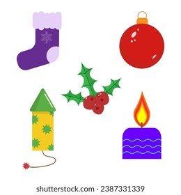 Set of Christmas elements isolated on a white background for project design. Cartoon flat style. Vector illustration