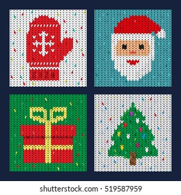 set of Christmas elements knitted in retro style. flat vector illustration. easy to use.