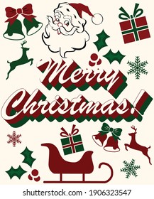 Set of Christmas Elements, Merry Christmas Greeting, Holiday Card 