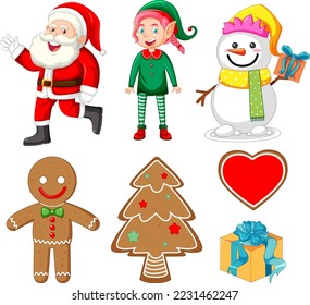 Set of Christmas elements and objects illustration