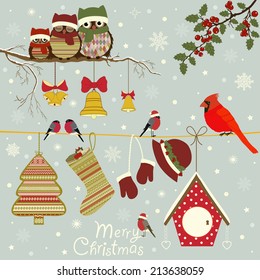  Set of Christmas elements on blue background