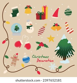 Conjunto de elementos navideños sobre el fondo del color