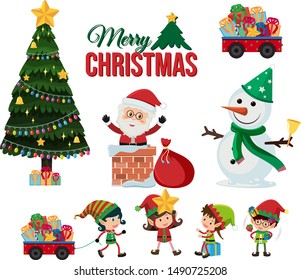 Set of christmas elements on white background illustration