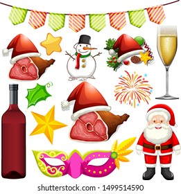 Set of christmas elements on white background illustration