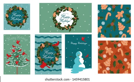 Set of Christmas elements. Postcards, banners, posters, seamless texture. Vector graphics.