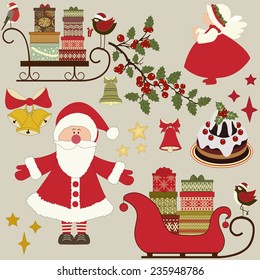  Set of Christmas elements, retro icons