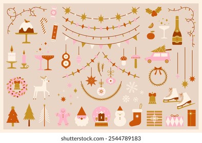 Set of christmas elements. Retro vintage collection. Vector illustration clipart