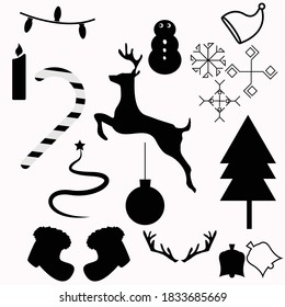 Set of Christmas elements silhouette