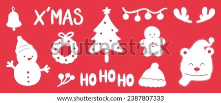 Set of Christmas elements. Snow spray paint vector. Graffiti, grunge elements of winter glove, sock, tree, present, star and cute doodle. Design illustration for decoration, card, sticker, wall decor.