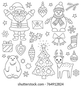 Set of Christmas elements. Style doodle. Vector illustration.