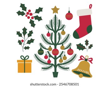  set of Christmas elements vector art illustration