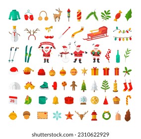 Set of Christmas Elements Vector Flat Illustration