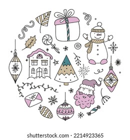Set Christmas elements vector Illustration Doodle isolated on white Background Christmas 
