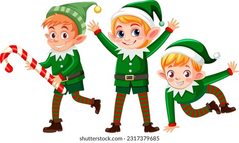 Set of Christmas elfs cartoon character illustration