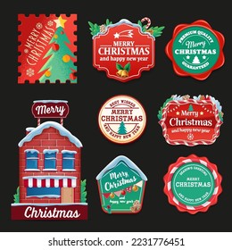 conjunto de emblemas de navidad y etiquetas de insignias elementos para publicidad de descuentos y precios y saludos