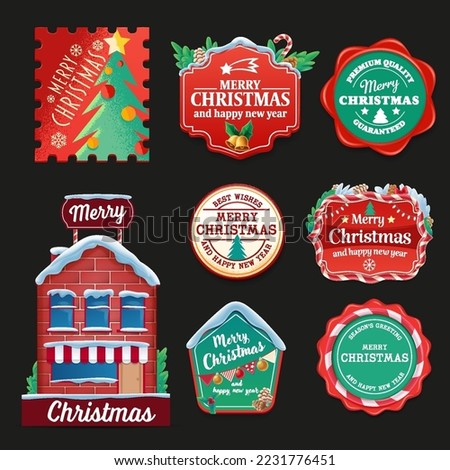 set of christmas emblems and badges stickers elements for discounts and prices and greetings advertising
