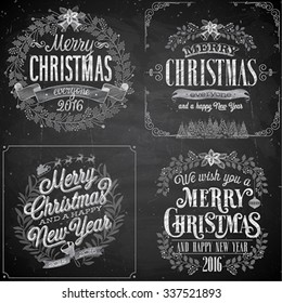 Set of Christmas emblems - Chalkboard.