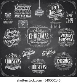 Set of Christmas emblems - Chalkboard.