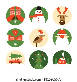 Conjunto de emblemas de navidad. Navidad Merru y Año Nuevo feliz