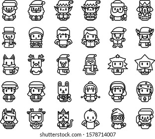 Set of Christmas Emoticons icons. Festive collection characters Emoji face. Isolated vector illustration in cartoon style on white background