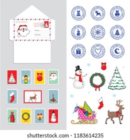 set for Christmas envelope for the letter to Santa Claus, vector illustration