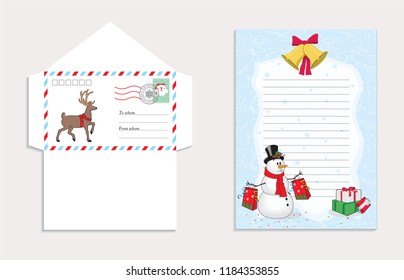 set for Christmas envelope for the letter to Santa Claus, vector illustration