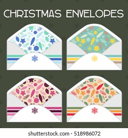 A set of Christmas envelopes for greeting cards. Vector illustration.