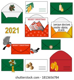 Set de sobres de Navidad con copos de nieve, conos, velas y aletas . Bien por felicitaciones e invitaciones.