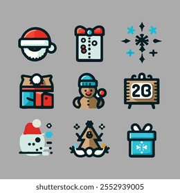 set of the Christmas eve item icon vector.