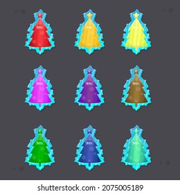 Set Of Christmas Fairy Juicy Colorful Cartoon Christmas Tree Buttons Icons In Different Colors Vector Design