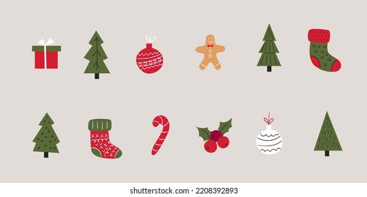 Conjunto de iconos vectoriales de color plano de Navidad. Concepto de Navidad y Año Nuevo.