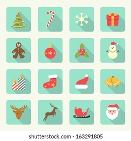 Set Of Christmas Flat Icons With Long Shadow