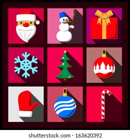 Set of Christmas flat icons with long shadows