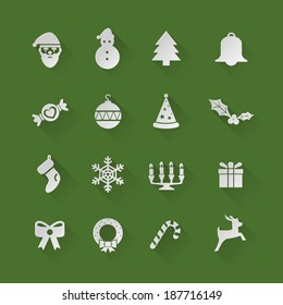 Set of Christmas flat Icons with long shadow