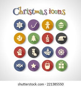 set of christmas flat icons with long shadow