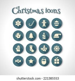 set of christmas flat icons with long shadow