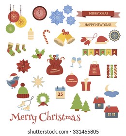 set of  Christmas flat icons, vector illustration.