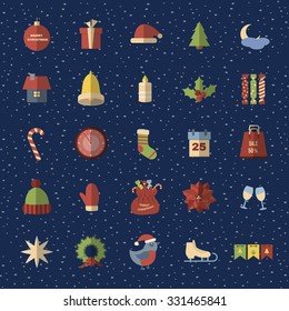 set of  Christmas flat icons, vector illustration.
