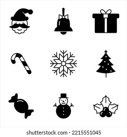 Set of Christmas flat monochrome icons