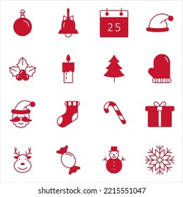 Set of Christmas flat monochrome icons