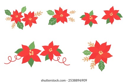 Set of Christmas flower isolated on white background vector.