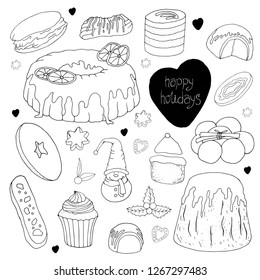 set of Christmas food for decoration of the menu, cards, decorations, cafes, restaurants