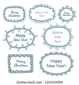 Set of christmas frames. Doodle style. Vector illustration.