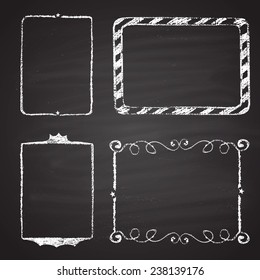  Set of Christmas  frames drawn with chalk on a black chalkboard.