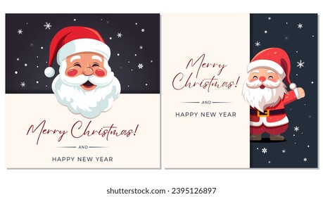 Set of Christmas frames, poster with Santa Claus. New year Merry Christmas design. Winter card with Santa. 