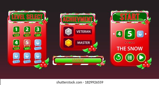Set of Christmas game ui kit for 2d games Vector illustration